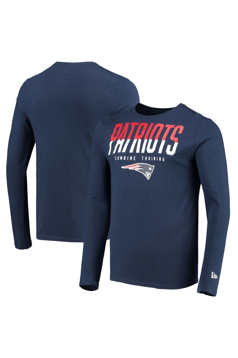 Men's New Era Navy New England Patriots Combine Authentic Split Line Long Sleeve T-Shirt, Alternate, color, Navy