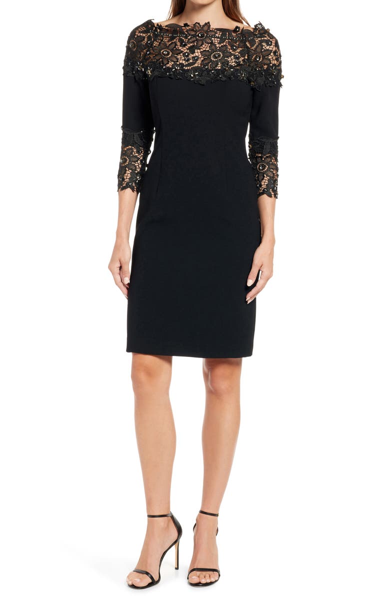 Shani Crepe & Lace Sheath Dress, Alternate, color,