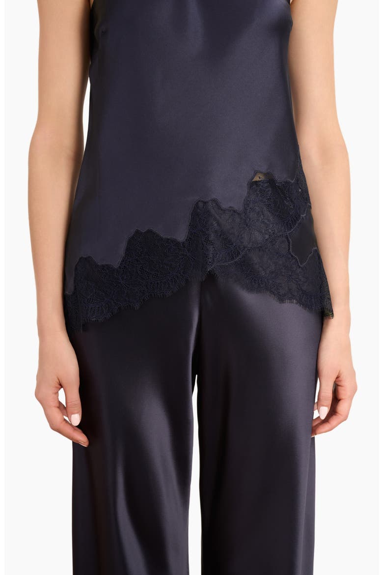 Odessa Lace Trim Strapless Silk Top, Alternate, color, DARK WASH