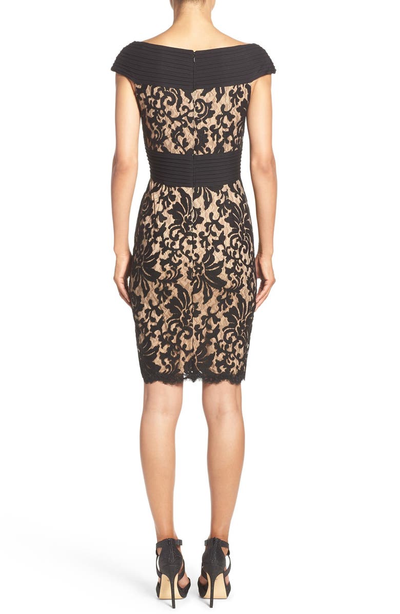 Tadashi Shoji Off the Shoulder Mixed Media Sheath Dress, Alternate, color,