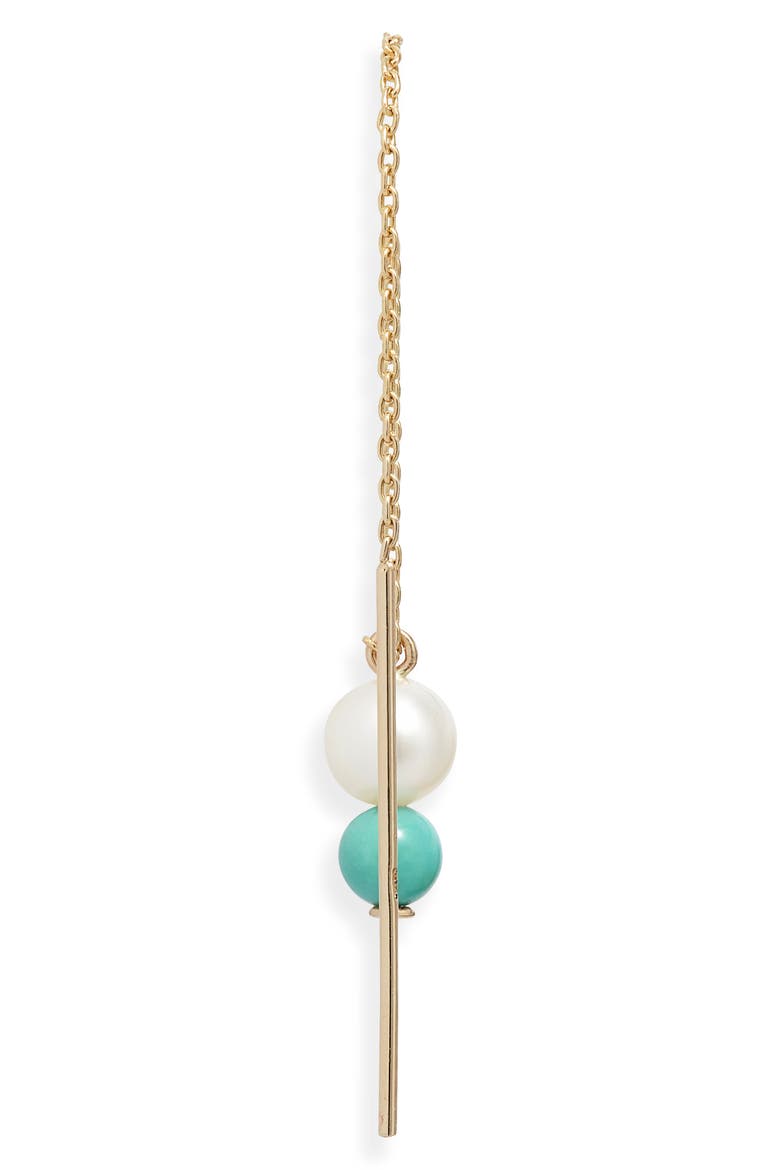 Petite Cultured Pearl & Turquoise Threader Earrings, Alternate, color, 14KYG