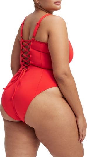 Sculpt Lace-Up Back One-Piece Swimsuit
