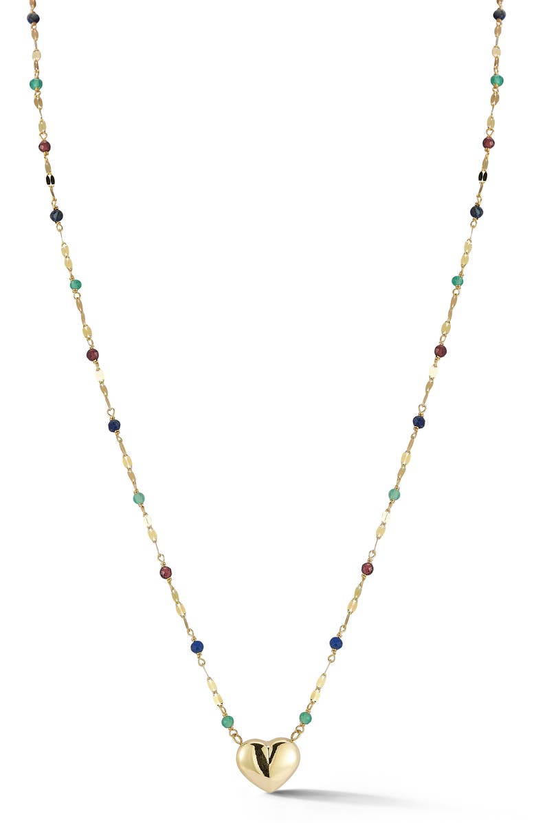 Ember Fine Jewelry Heart Pendant Semiprecious Stone Station Necklace, Main, color, Gold