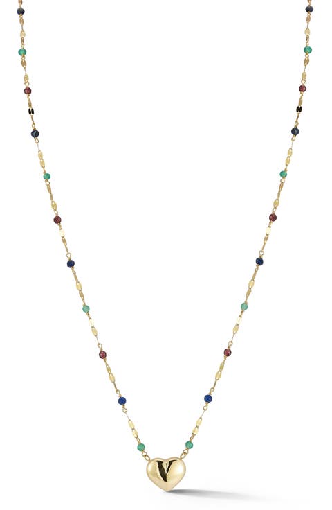 Heart Pendant Semiprecious Stone Station Necklace