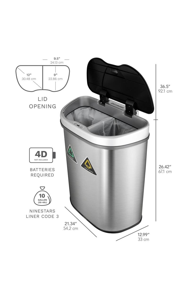 NINESTARS Half Moon Hands-Free Motion Sensor Trash Can -18.5 gallons, Alternate, color, 