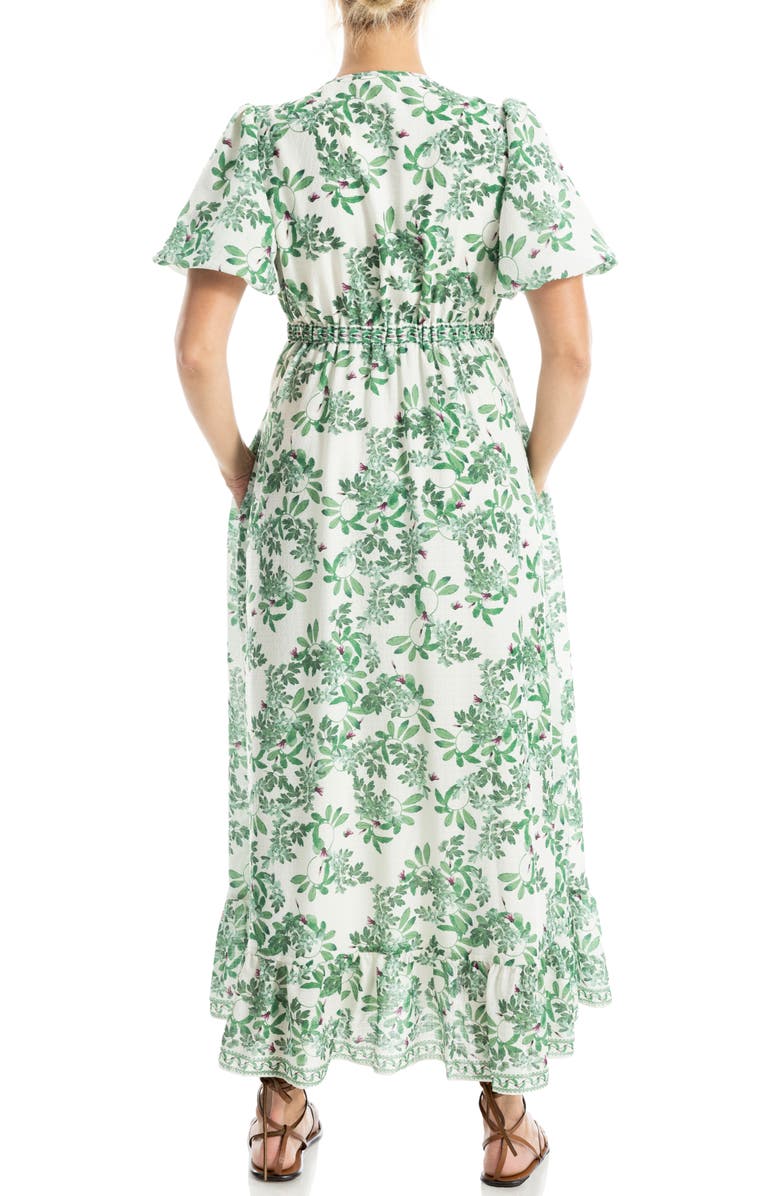 MAX STUDIO Flutter Sleeve Empire Waist Maxi Dress, Alternate, color, Ivory/ Green