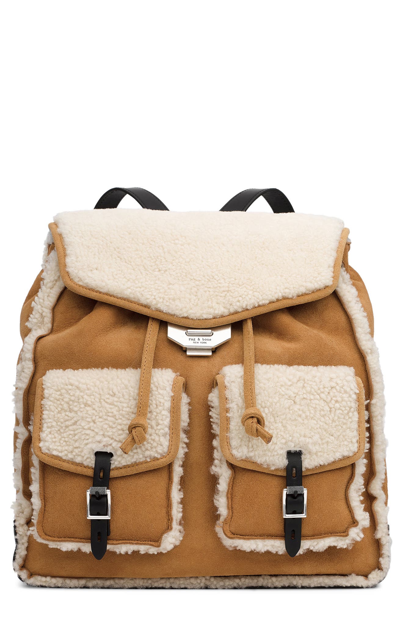 rag & bone Small Suede Genuine Shearling Field Backpack, Main, color, 
