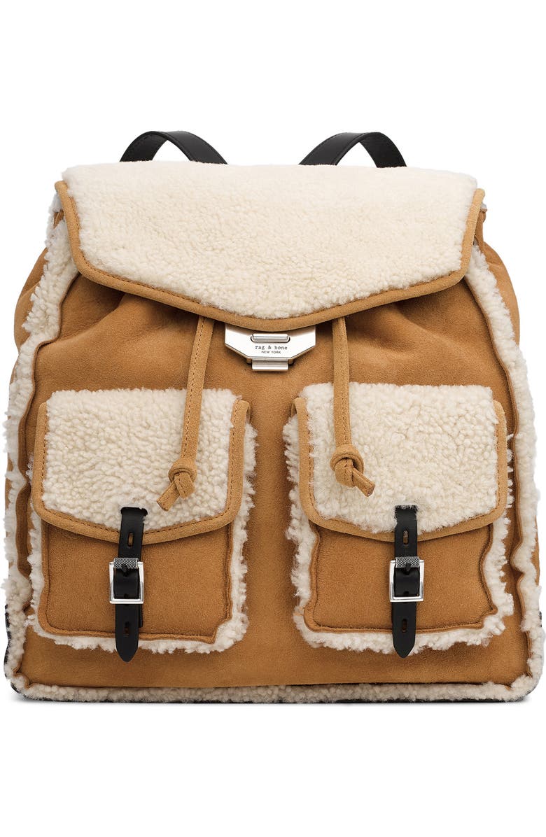 rag & bone Small Suede Genuine Shearling Field Backpack, Main, color,