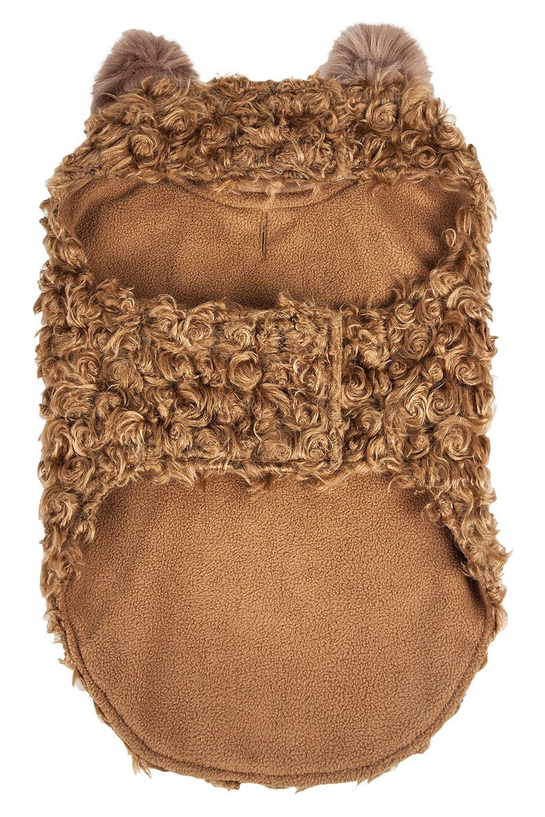 LUXE 'Gilded Rawflled' Gold Fleck Designer Faux Fur Dog Coat, Alternate, color, COFFEE BROWN AND WHITE