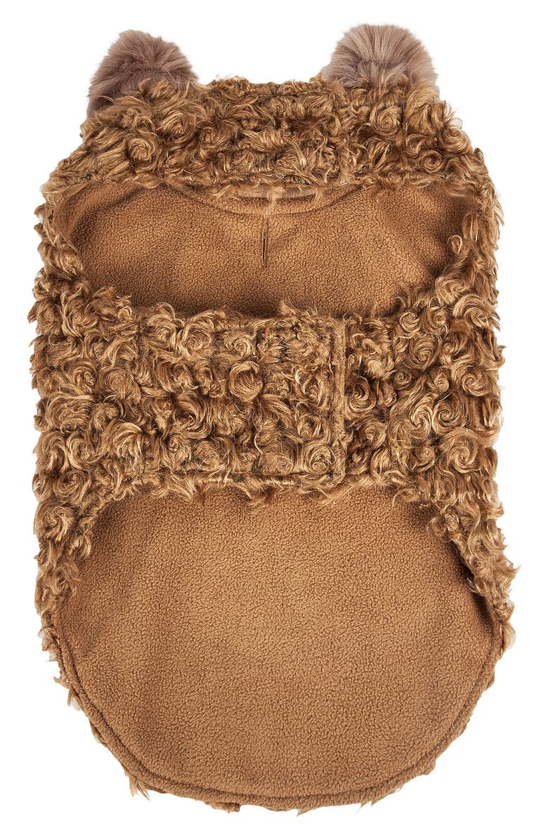 PET LIFE LUXE 'Gilded Rawflled' Gold Fleck Designer Faux Fur Dog Coat, Alternate, color, Coffee Brown And White