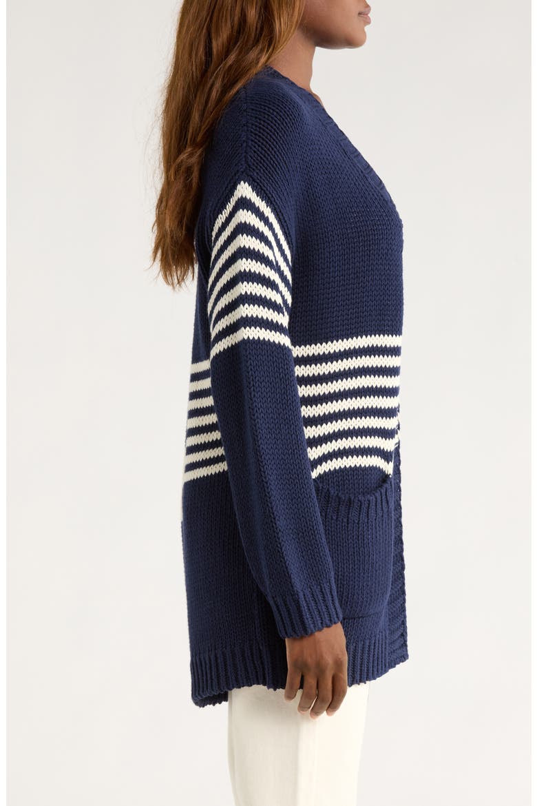 Boardwalk Stripe Cotton Open Front Cardigan, Alternate, color, COASTLINE