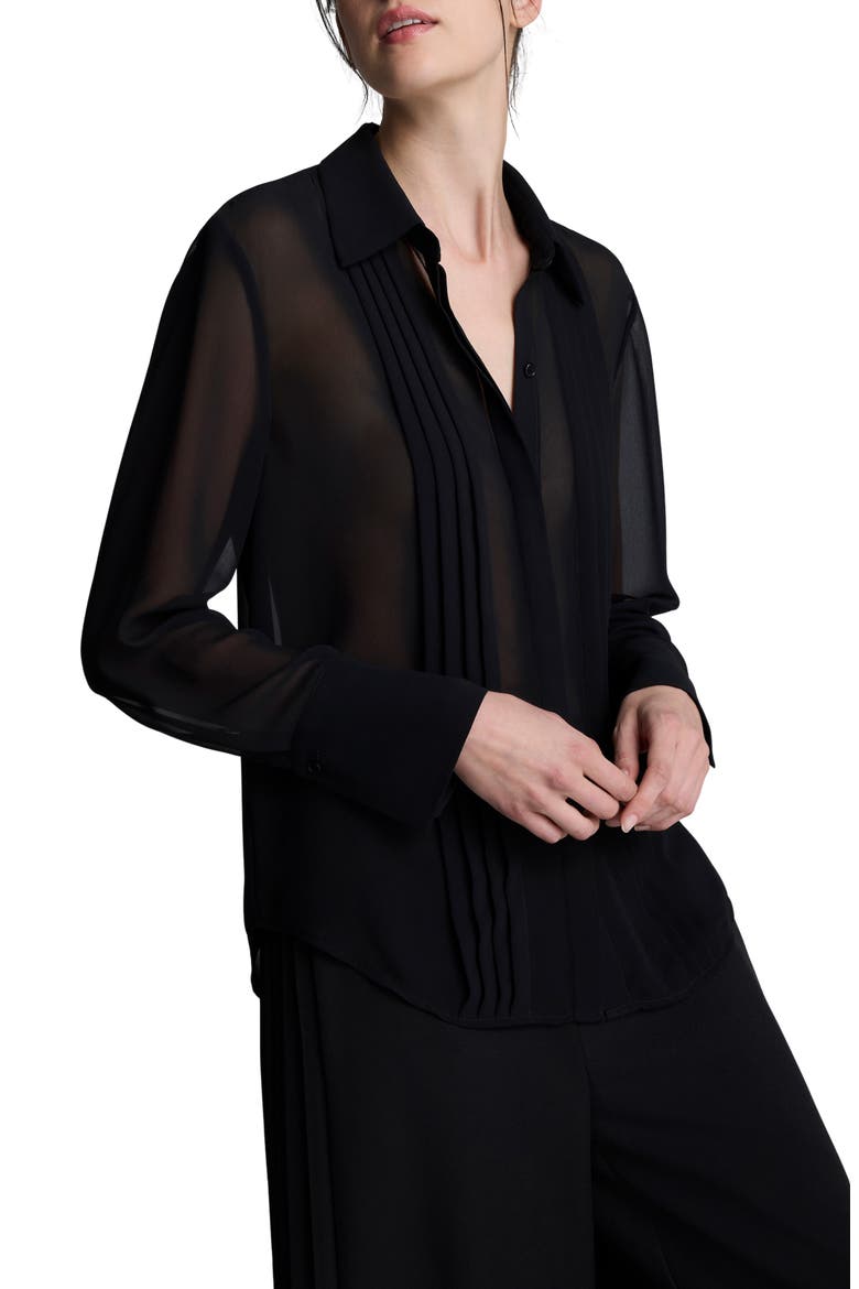 Pleated Point Collar Shirt, Main, color, BLACK