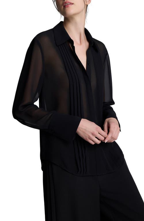 Kenneth Cole Chiffon Pleated Long Sleeve Blouse In Black