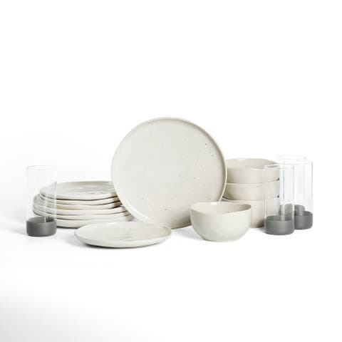 Mirella Stoneware 16-Piece Dinnerware Set with Glasses