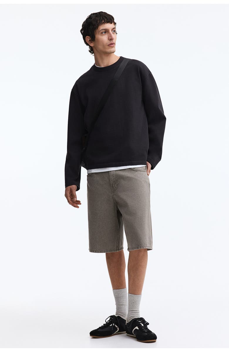 H&M Relaxed Denim Shorts, Main, color, Beige