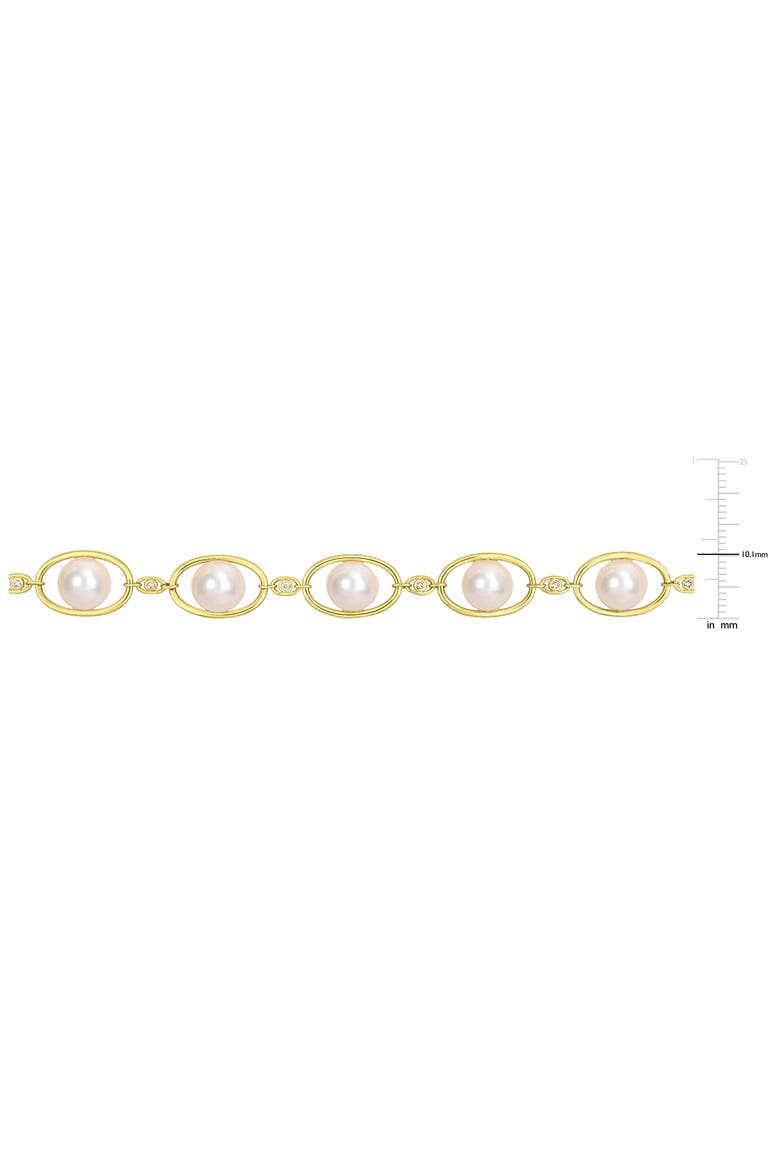 8–8.5mm Cultured Freshwater Pearl & CZ Oval Chain Necklace, Alternate, color, GOLD/ WHITE