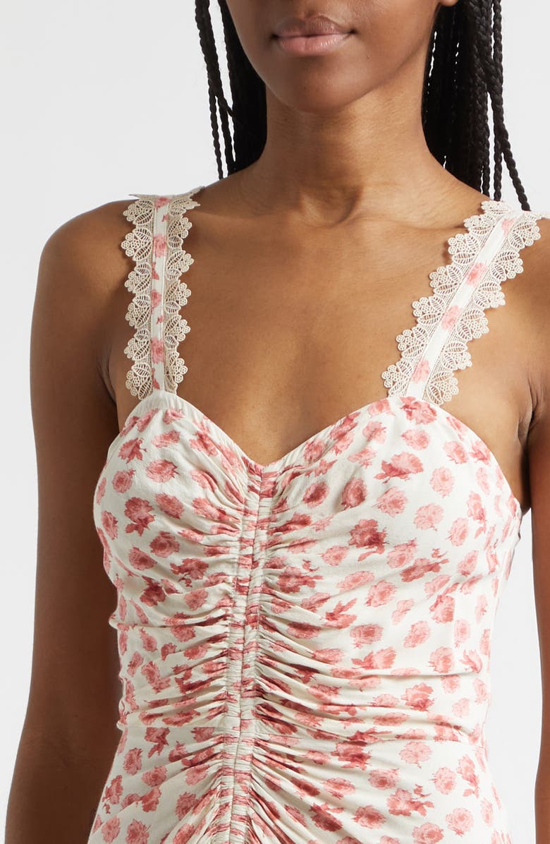 Cinq à Sept Stevie Ikat Roses Ruched Sleeveless Midi Dress, Alternate, color, Gardenia Multi
