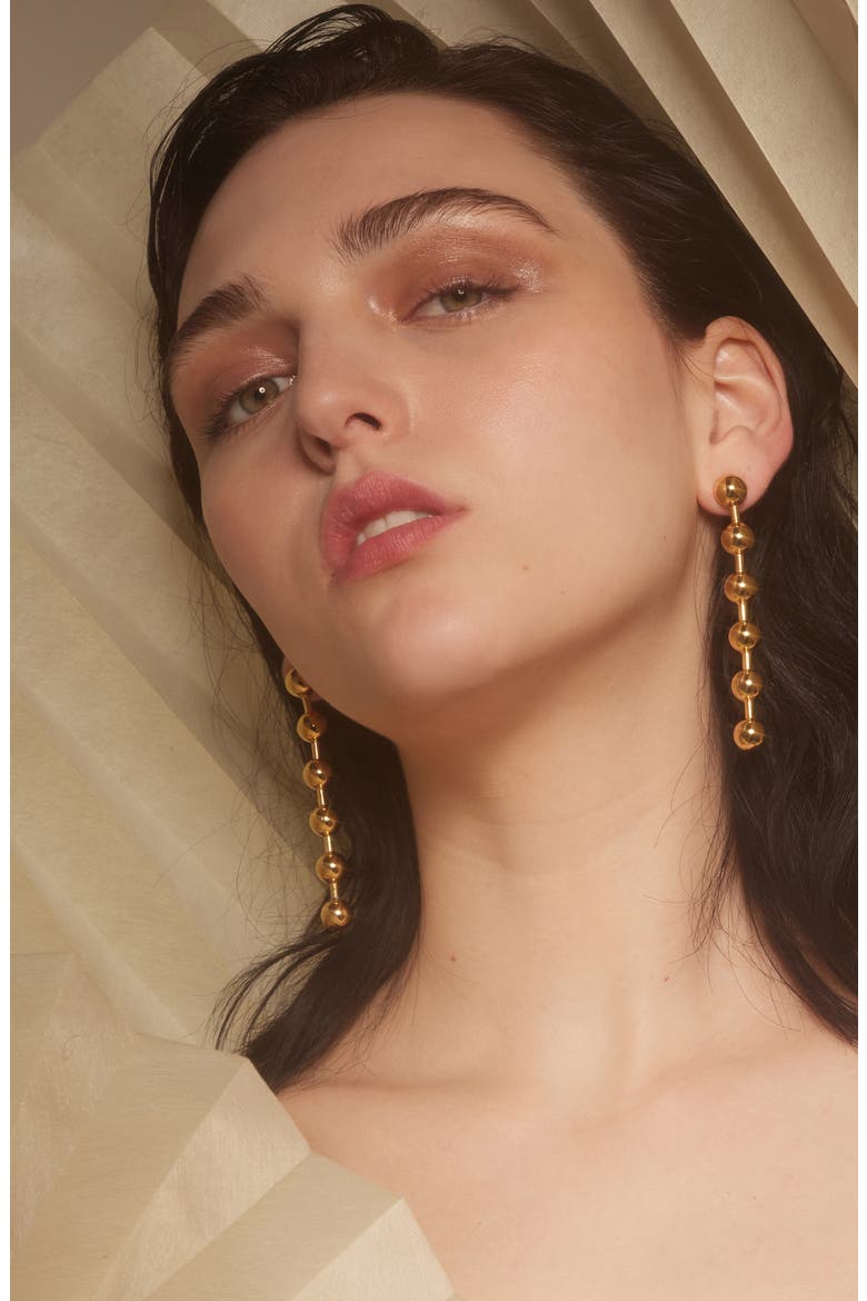 Ball Chain Linear Drop Earrings, Alternate, color, GOLD