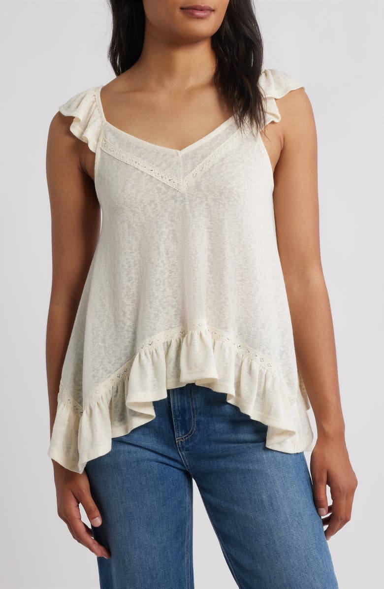 Bobeau Caty Swing Ruffle Tank, Main, color, Whisper White