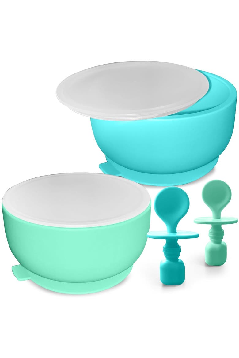 Silicone Baby Feeding Set with Suction Bowls & Spoons, 4-Piece, Main, color, Blue