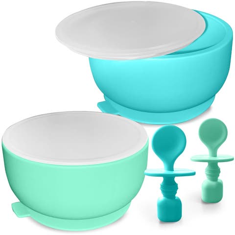 Silicone Baby Feeding Set with Suction Bowls & Spoons, 4-Piece