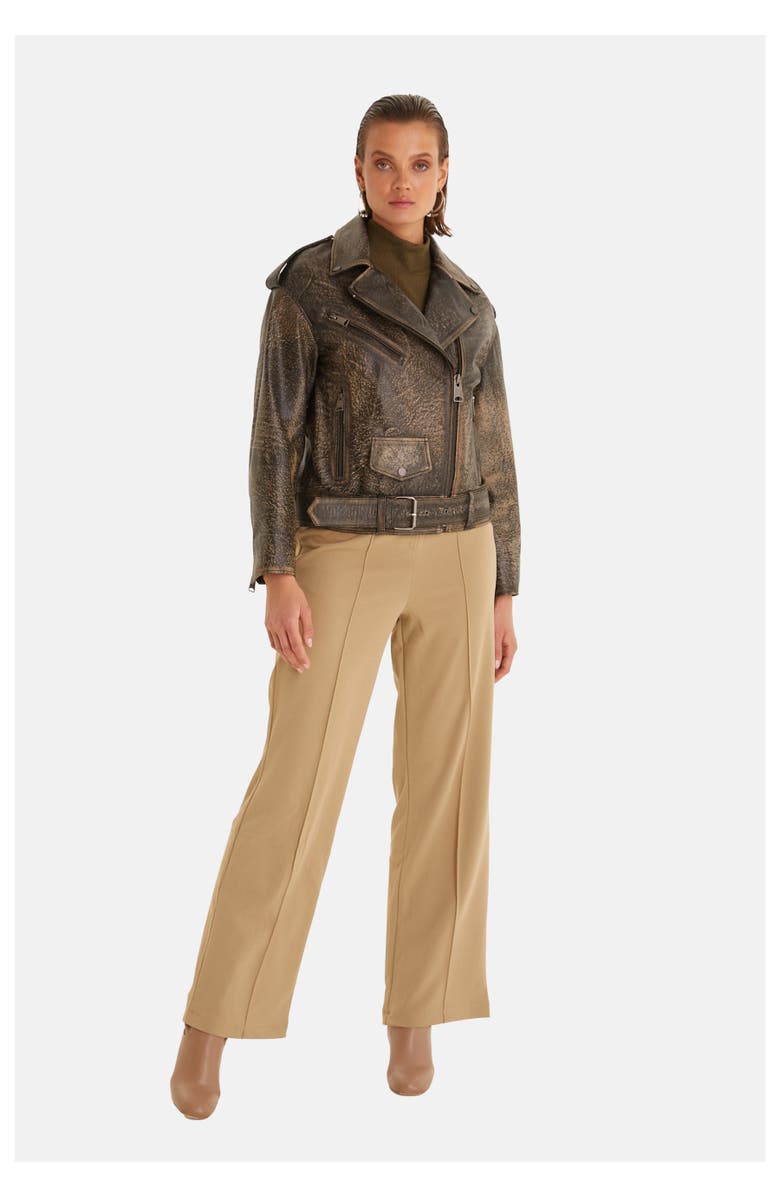 Furniq UK Alexandra Textured Leather Jacket, Main, color, Black