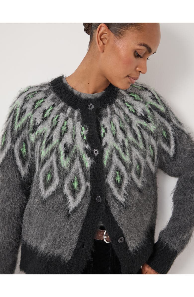 Hush Brushed Fair Isle Mohair Blend Cardigan, Alternate, color, Charcoal Marl