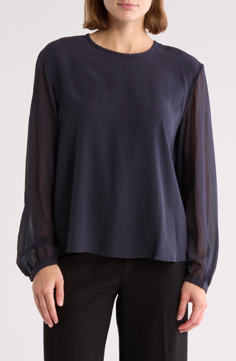 Sheer Sleeve Silk Georgette Blouse