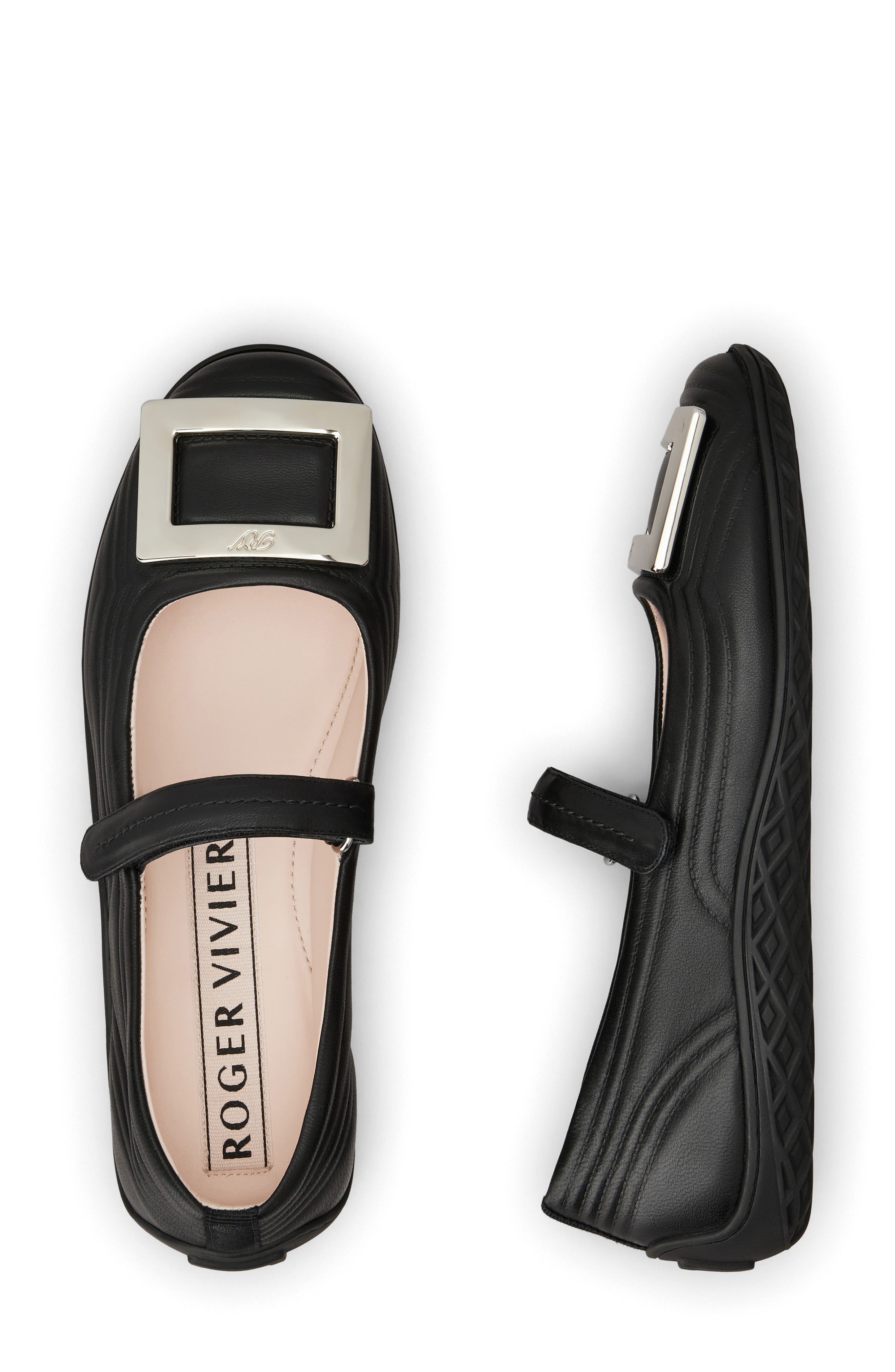 Roger Vivier Viv Low Quilted Mary Jane Ballet Flat, Alternate, color, Nero