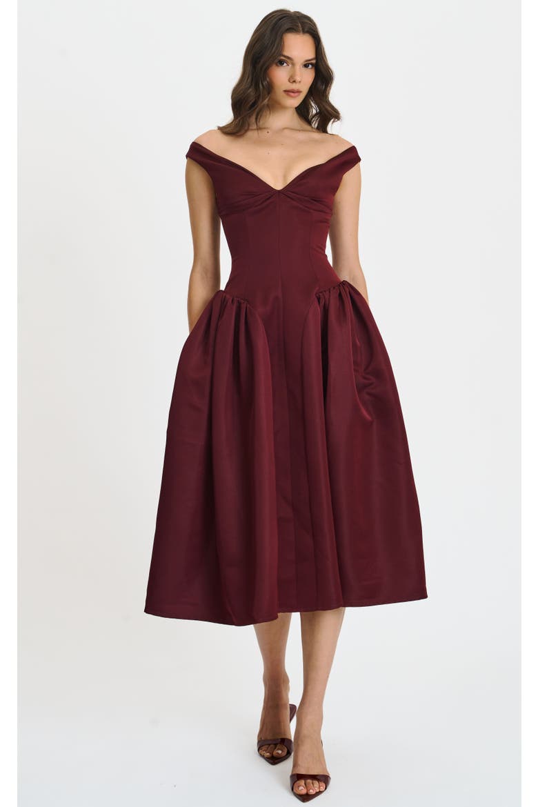 Omella Ruched Bust Sweetheart Flared Maxi Dress, Alternate, color, Burgundy