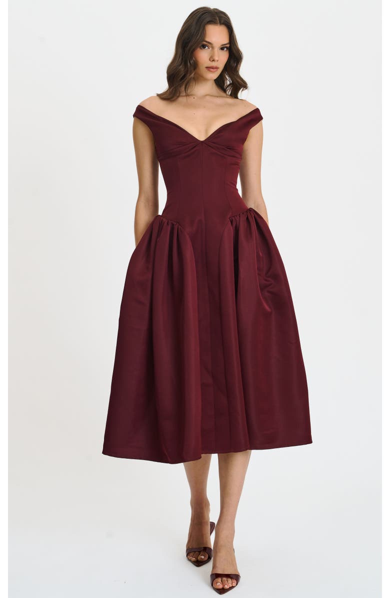 Miss Circle Omella Ruched Bust Sweetheart Flared Maxi Dress, Alternate, color, Burgundy