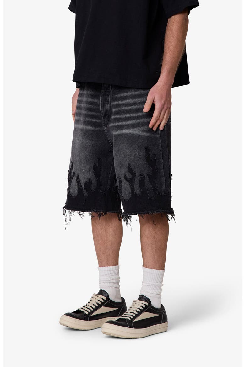 Flame Rip & Repair Denim Shorts, Alternate, color, BLACK