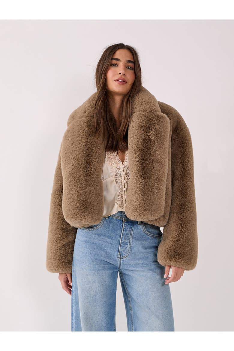 Cropped Collar Faux Fur Jacket, Main, color, Mink
