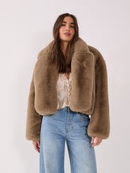NASTY GAL Cropped Collar Faux Fur Jacket