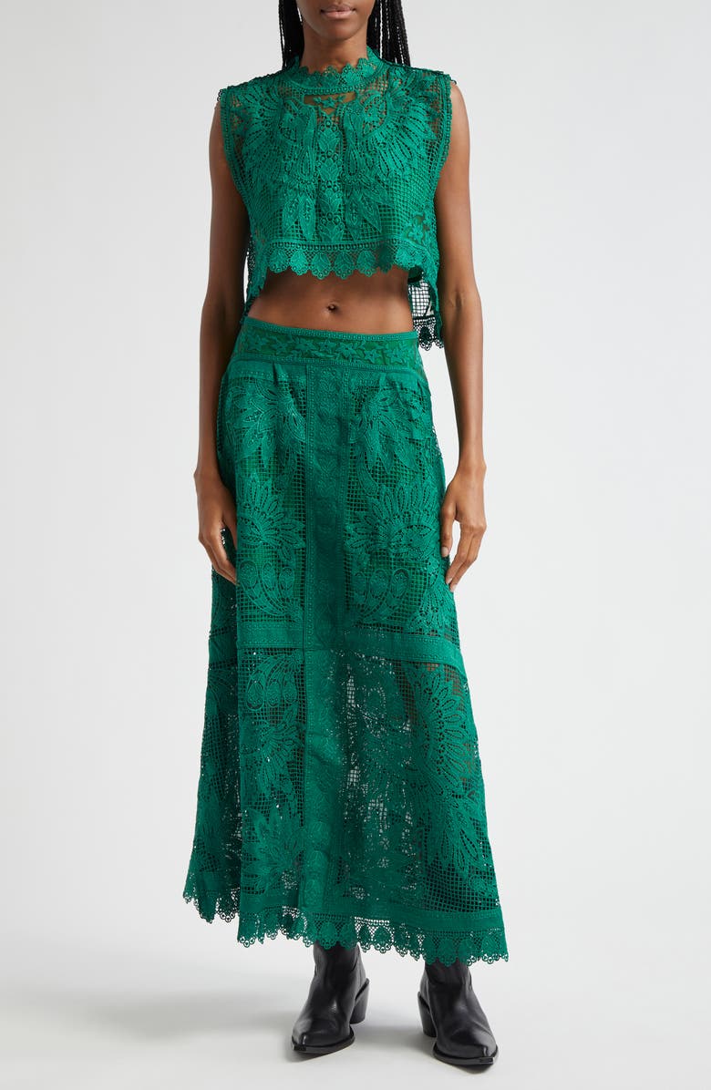 FARM Rio Toucan Guipure Lace Maxi Skirt, Alternate, color, 