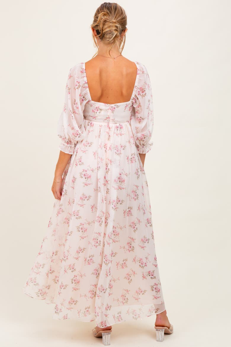 Floral Chiffon Long Sleeve Maxi Dress, Alternate, color, Light Pink