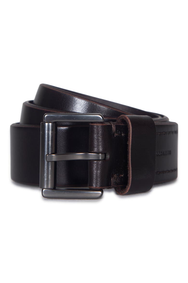 Bevel Edge Leather Belt, Main, color, DARK BROWN
