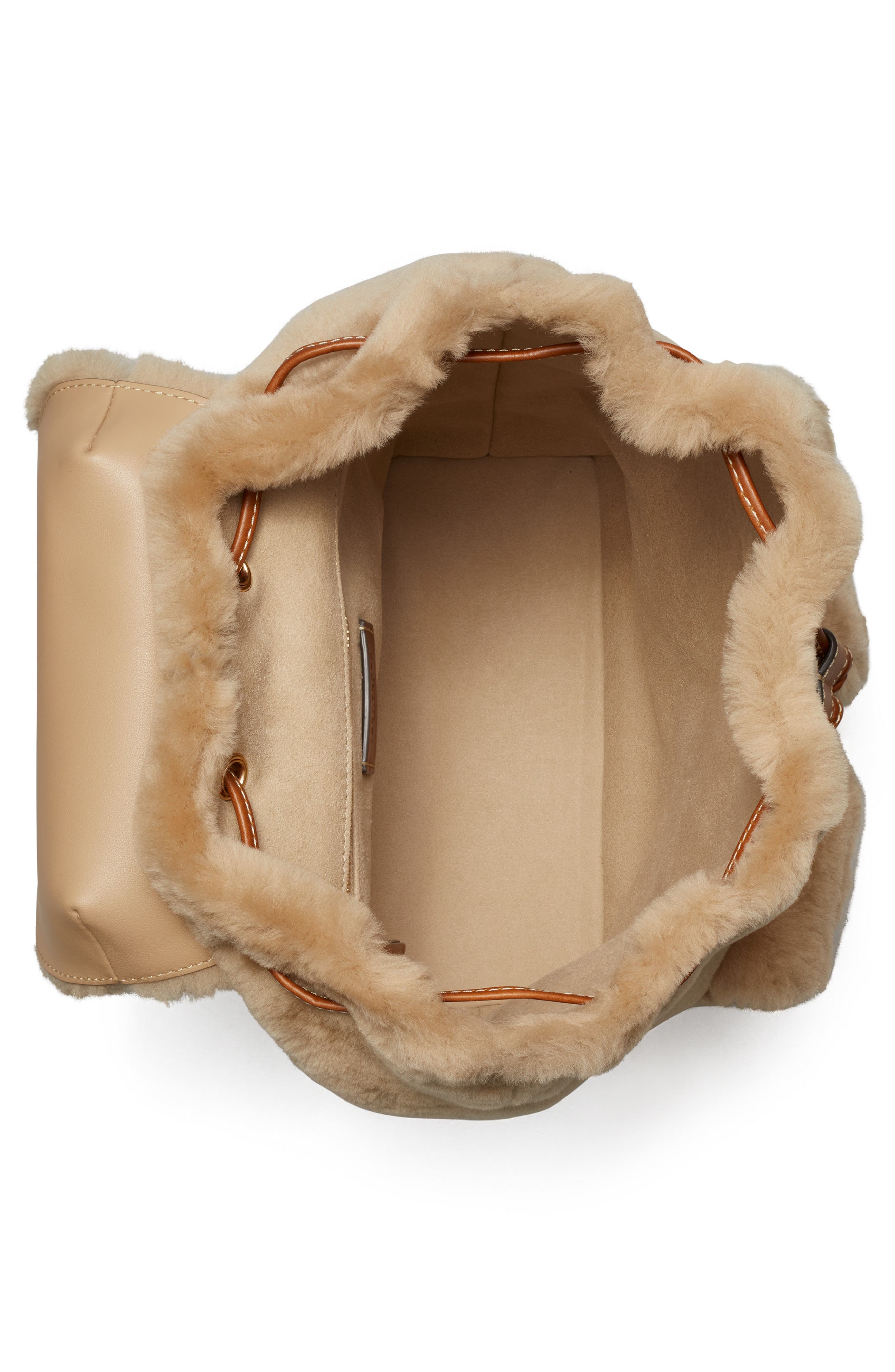 T Monogram Genuine Shearling Backpack, Alternate, color, TEDDY