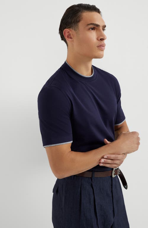 Brunello Cucinelli Men Silk And Cotton Jersey Crew-neck T-shirt With Faux-layering In Cobalt