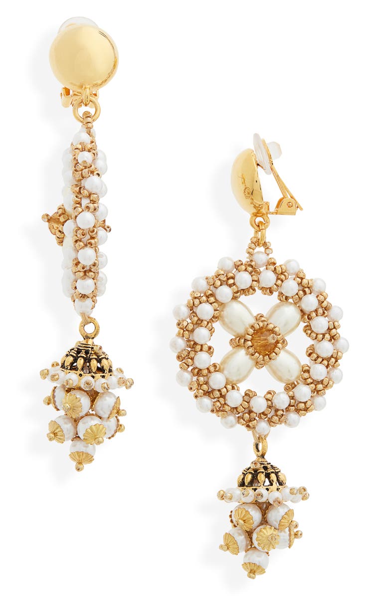 Oscar de la Renta Imitation Pearl Clip-On Drop Earrings, Main, color,