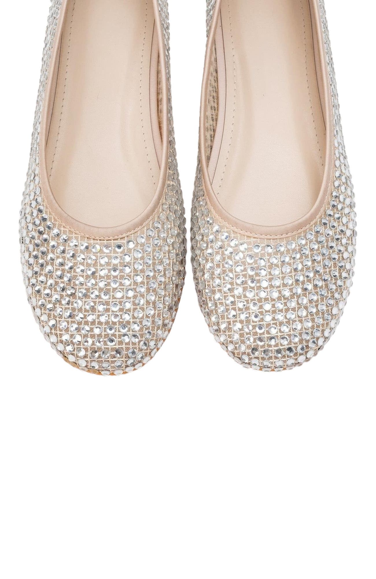 Prologue Shoes Runway Mesh Embellished Ballet Flat, Alternate, color, Beige Faux Leather