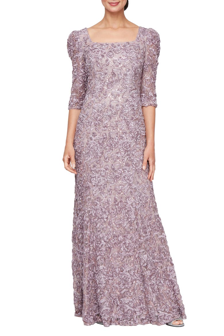 Sequin Soutache Lace A-Line Gown, Main, color, WISTERIA