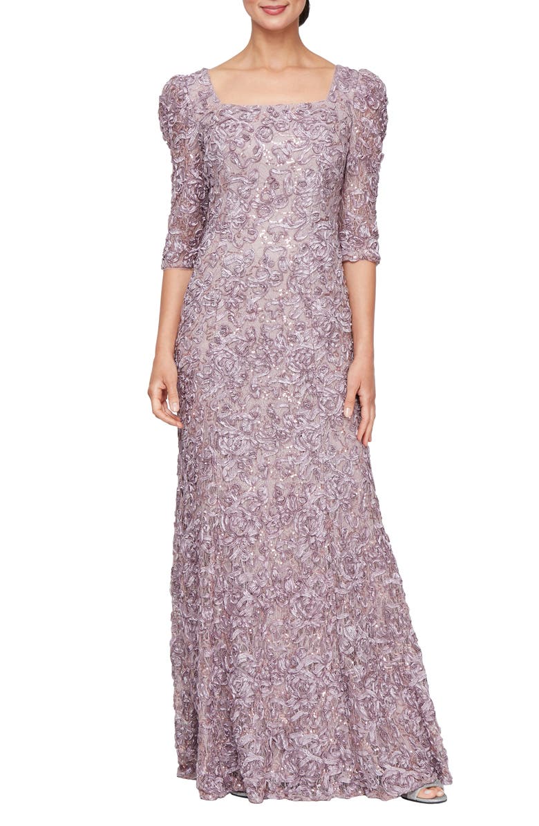 Alex Evenings Sequin Soutache Lace A-Line Gown, Main, color,