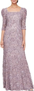 Alex Evenings Sequin Soutache Lace A-Line Gown