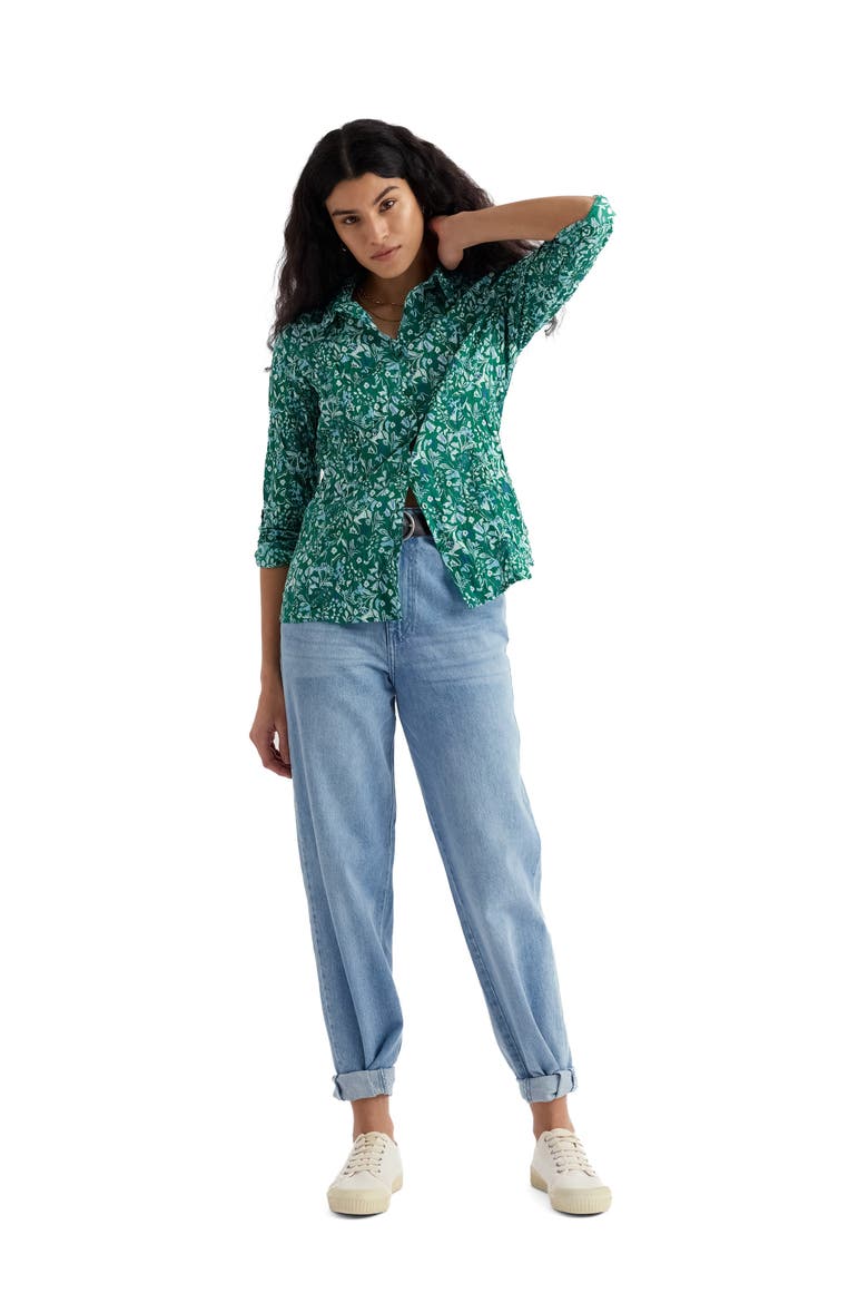 Larissa Crinkled Floral Organic Cotton Button-Up Shirt, Alternate, color, WOODLAND FLORAL DARK STEM