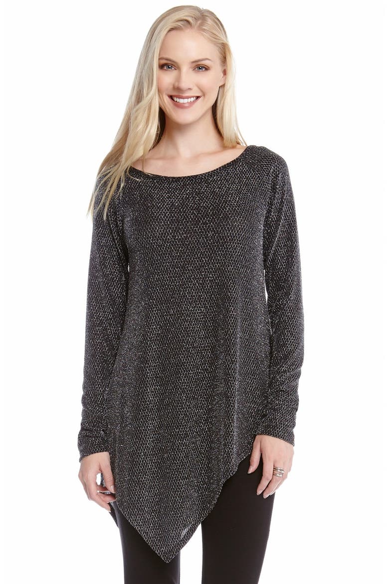 Asymmetrical Hem Sparkle Knit Top, Alternate, color, BLACK