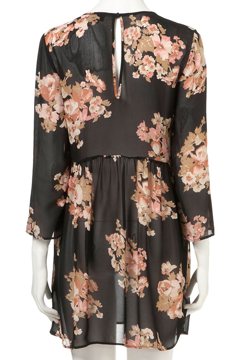 Floral Print Cutout Back Maternity Tunic, Alternate, color, BLACK