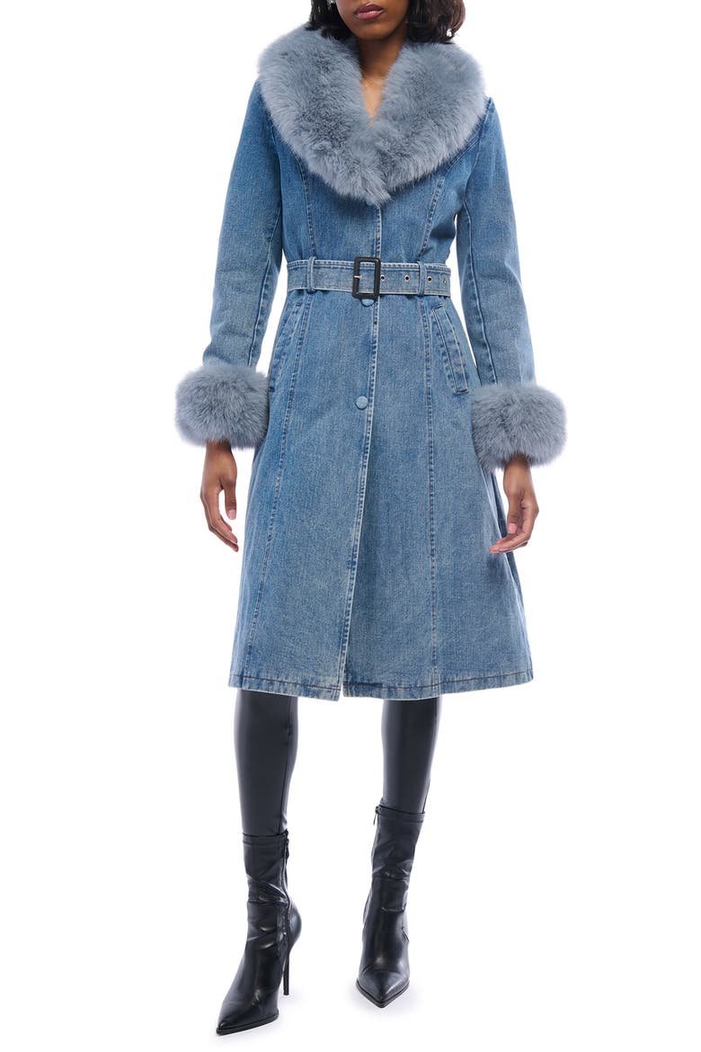 Kaya Denim Jacket with Faux Fur Trim, Main, color, BLUE
