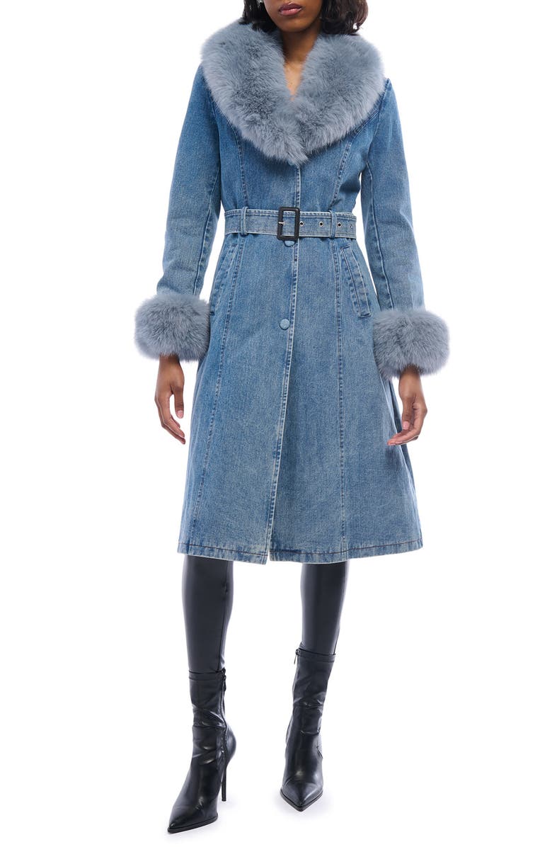 AZALEA WANG Kaya Denim Jacket with Faux Fur Trim, Main, color,