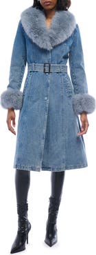 AZALEA WANG Kaya Denim Jacket with Faux Fur Trim